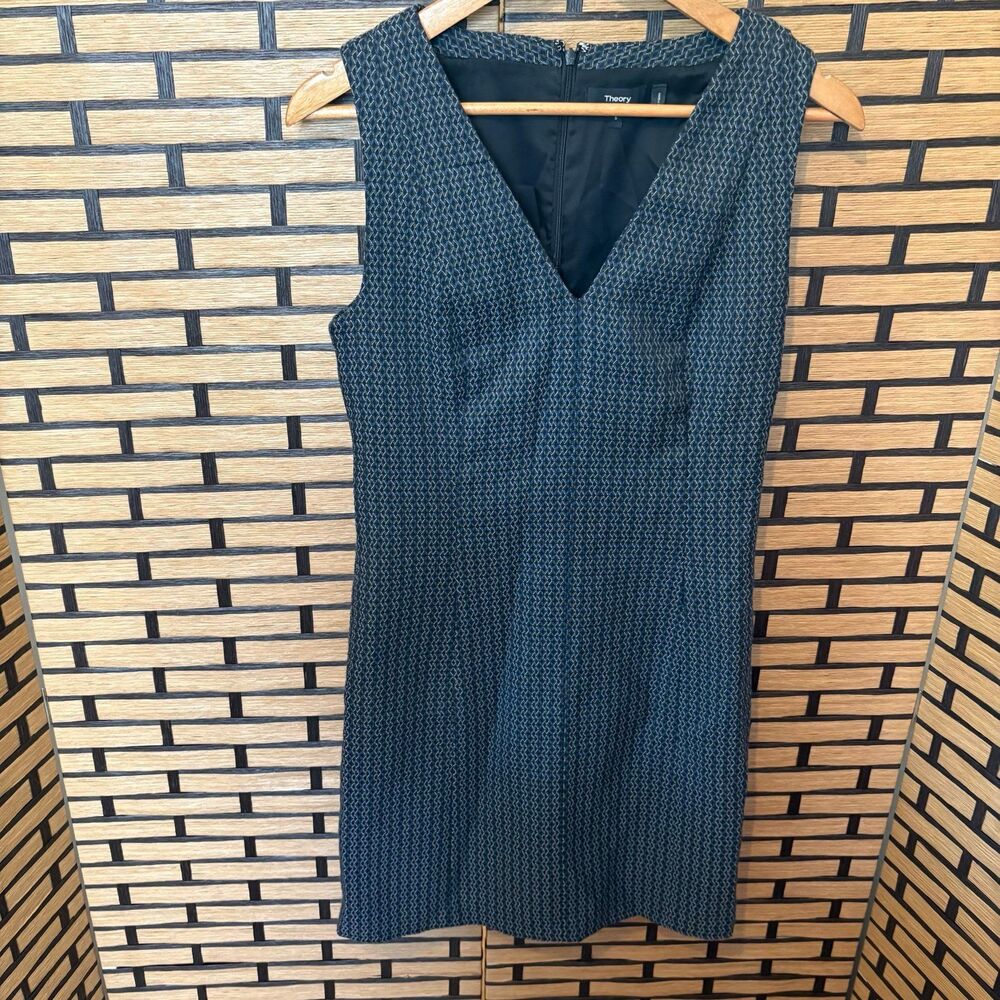 Theory Easy V Shadow Jacquard Sleeveless Shift Dress Size 6